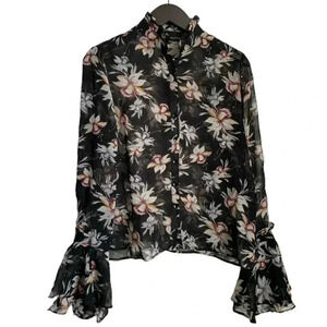 🌞 Mimi & Dottie Women's Shirt Size Small Sheer Floral with Flare Bell Sleeves